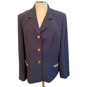 14 John Meyer of Norwich Dark Navy Blue with Goldtone Women's Jacket Blazer